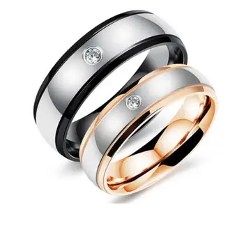Mode-Elskere Bryllup Band Black & Rosa Guld Farve Rustfrit Stål Ringe Med Cubic Zirconia Parrets Smykker GJ506