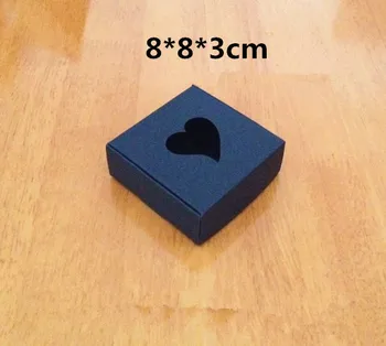 8*8*3cm Sort Papir Box til Håndlavet Sæbe med Hjertet Vindue gaveæske 200pcs/masse Gratis fragt