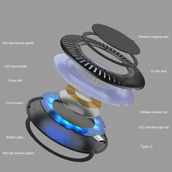 LED Lys UFO Form 10W Qi Trådløse Oplader Mobiltelefon Oplader til Hurtig Opladning Puder til iPhone, Samsung, Huawei Trådløse Oplader