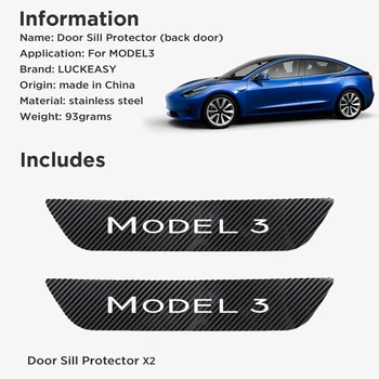2stk Tilbage Døren Vindueskarm Protektor For Tesla Model 3 2017-2020 Interiør Vindueskarm Tærskel Dekoration Efterligning Carbon Fiber