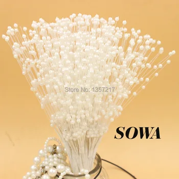 Gratis Forsendelse Nye 4mm Perle Blomst Sprøjter Hvide Pinde DIY Bryllup Dekoration Buket Tilbehør 99pcs(3pcs/bundt 33 bundter)