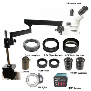 3,5 X-90X svingarm Zoom Stereo-Mikroskop 14MP HDMI, USB, TF Card Digitale Kamera 2,0 X 0,5 X Mål Len 144 LED Lys