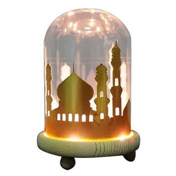 Eid Mubarak Indretning Stereo Palads I En glaskuppel På Et Træ Base for Ramadan og EID Dekorationer LED Ramadan Lampe festartikler