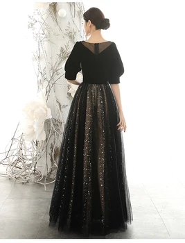 ægte sort vevet stjerner sequined slør cosplay ball gown royal princess Middelalder Renæssance Victoriansk kjole Belle bold