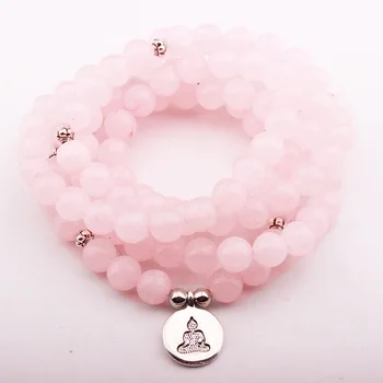 108 mala perler med Lotus OM Buddha armbånd til kvinder Pink krystal armbånd yogi smykker dropshipping