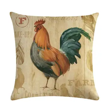 45cm*45cm Den gamle hane og høne design-hør/bomuld smide sofaen pudebetræk pudebetræk hjem dekorative puder