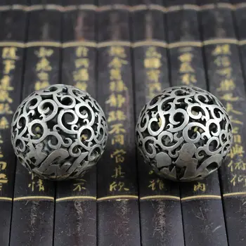 Tibetansk sølv Gamle Feng Shui circularLongevity bolden Et par håndbold