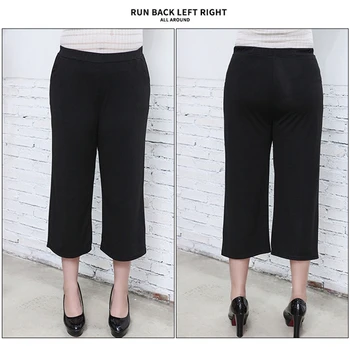 Kvinder sommeren bred ben kalv længde bukser casual sort løs korte bukser stor størrelse XL solid lomme capris elastisk tøj