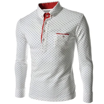Mode Mænd Solid Farve Polka Dot Print Knapperne op Bomuld Pullover Slim-Shirt HOT SALG 2020