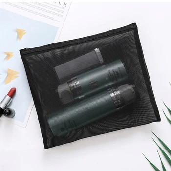 Mode Mesh Klart Cosmetic Bag Lynlås Makeup Tasker til Kvinder, der Vasker Fast Travel Organizer Black Toiletry Bag
