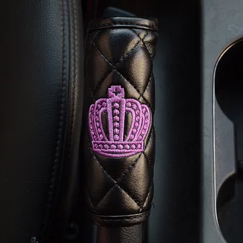Syning Af Broderi Crown Auto Sikkerhedssele Cover Læder Håndbremse Gearskifter Dækker Bilens Sikkerhedssele Shoulder Pad Bil Styling