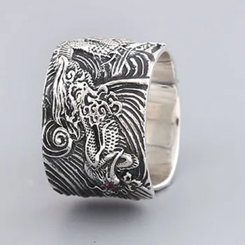 BOCAI Nye Vintage mænds s925 sølv ring vandrer dragon bred version ring 925 sterling sølv Thai sølv ring for mænd