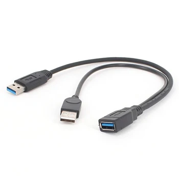 USB 3.0-Kabel Dual Power Beregning Kabler Y-Adapter Mandlige og Kvindelige Ledning Kabel-30CM