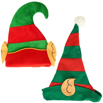 Rød Grøn Stribet Design Jul Elf Hat Voksne Med Ører One Size Passer til de Fleste Ikke-vævet Elf Hat Med Ører