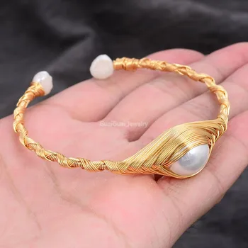 GG Smykker Hvid Perle 18 K Guld Belagt Håndlavet armbånd Armbånd