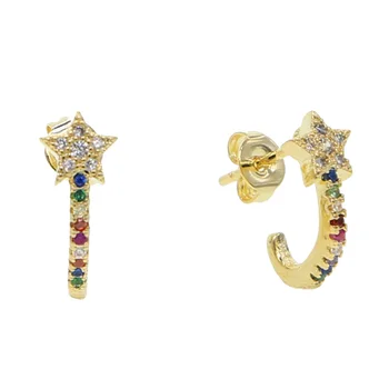 Ny ankom Mini rainbow cz stjerne øreringe smykker til kvinder, dame bryllup gave Guld fyldt farverige Brev J form stud øreringe