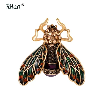 RHao Mænd Dyr Direkte Salg Black eller Red Wing Emaljeret og Crystal Rhinestones Insekt, Bi og Hvidguld Pins for Kvinder eller for Mænd