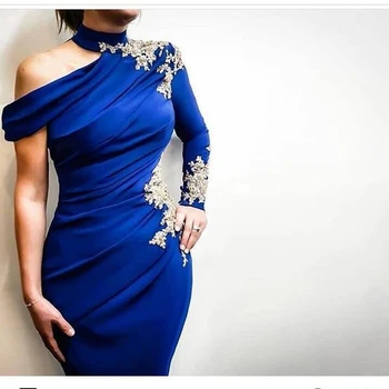 Nye Ankomst Royal blå kjole arabisk aften kjoler 2019 Blonder kjole part abiye kaftan dubai Aften kjoler vestido festa longo