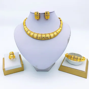Liffly Nigeria Elegant Brude Smykker Sæt Guld Halskæde, Armbånd, Øreringe Og Ring Krystal Smykker Bryllup Mode Smykker Sæt