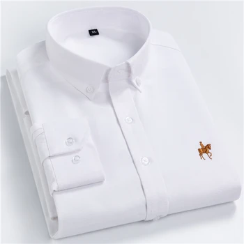 Camisa de manga larga Oxford en cuadros para hombre, camiseta uformelle de rayas con parche frontal y bolsillo en el pecho,trabajo