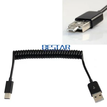 (100pcs/masse) 2-i-1-USB Type-C forår-Kabel USB-C til USB-2.0 med Mikro-USB-OTG Opladning Data Sync strække Kabel-Adapter 1m 3m