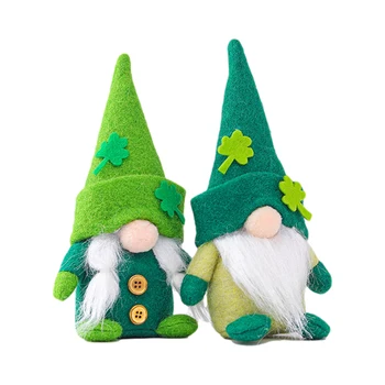 St Patricks Dag Ansigtsløse Gnome Dukke 2021 St. Patrick Dag Dekoration Irsk Nisse Grønne Shamrocks Elf Plys Legetøj Dukke Gave