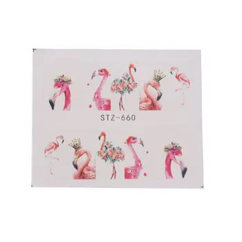 2 Plader Pink Flamingo Blomstermotiver Vand Decal Farverige Flower Nail Art Transfer Klistermærke til DIY Manicure, Udsmykning Negle Salon