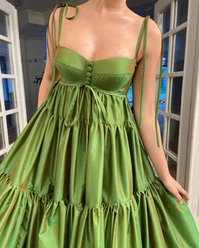Lange, Blanke Satin Prom Kjoler 2021 Spaghetti-Stropper Puffy Formelle Evening Party Dress vestidos de gala
