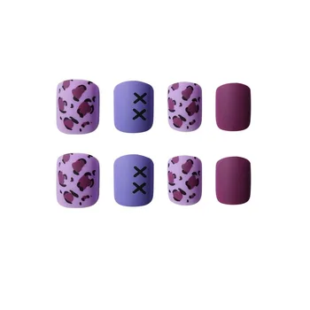 Leopard-print taro lilla rem iført negle produkter falske negle negle stickers til negle stickers aftagelig vandtæt nail stickers
