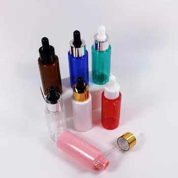 50stk 50 ml Transparent Plast PET dråbeflasken Kosmetiske Essensen Emballage Beholder med Golden Sølv Pipette