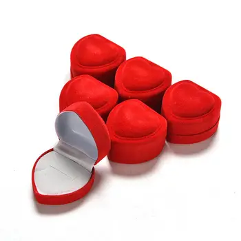 Mini Søde Emballage Holdbart Rød Hjerteformet Låget Af Fløjl Ring Box Red Regnskabsmæssige Foldbar Sag Vist Smykkeskrin