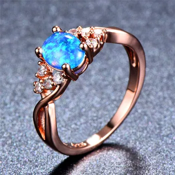 2018 Kvindelige Oval Finger Ring Mode Hvid/Blå Ild Opal Sten Ring i 18KT Guld, Fyldt forlovelsesringe For Kvinder