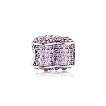 Passer til Pandora Armbånd 925 Sterling Sølv, Pink Blændende Hjerte Charms Perler DIY Smykker at Gøre Gave til Kvinder Engros
