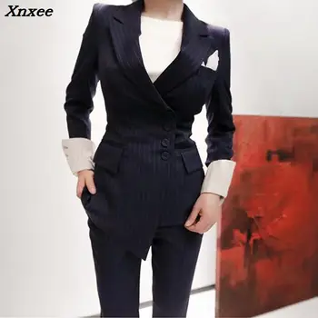To stykker sæt kvinder stribet blazer sæt passer til enkelt-breasted formel business-bukser passer til damer kontor arbejde bære tøj Xnxee