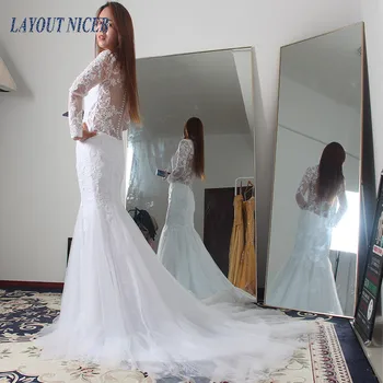 WY13 Regelmæssig ærmer Elegant Hvid Brudekjole 2019 Lace-Gulvtæppe Længde vestido de noiva Domstol Tog Backless Brude Kjoler
