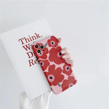 Retro Røde blomster Phone Case For iphone 12 Mini-11 Pro Max 7 8 plus X XR XS Max Mode Blomster Bløde IMD Silikone bagcoveret