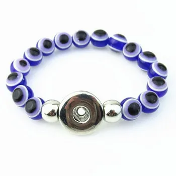 Engros Blå Akryl Cat Eye Perler Snap-Knap Armbånd med Håndlavede Elastisk Armbånd Passer 18mm Snap-Knap Smykker 10STK