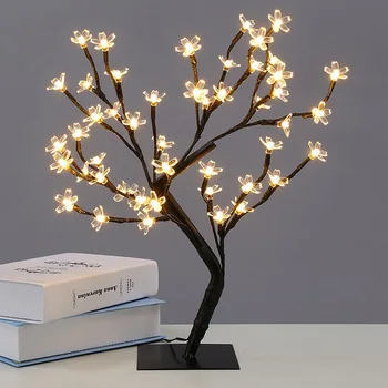 HUSUYUHU SISI Mini LED Krystal Cherry Blossom Træ Night Lights bordlampe Christmas Fe Bryllup Dekoration Indendørs Belysning