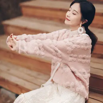 Kvinder Casual Vintage Sød Pullover, Blomster O-hals Lange Ærmer Løs koreanske Strikket Sweater Kvinder ' s Tøj Efteråret 2021