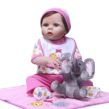 Nicery 22inch 55cm Bebe Reborn Dukke Hårdt Silikone Dreng Pige Toy Reborn Baby Doll Gave til Børn Pink Tæppe Elefant Dukke