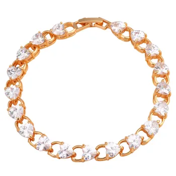 ROLILASON smagfuld design Hjerte forme krystal hvide zircon gyldne Armbånd klassiske gave til kvinder mode smykker TBS769