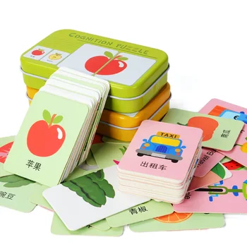 Baby puslespil Legetøj Jern-box Puslespil Kort at Lære Kinesisk engelsk Frugt Dyr Trafik Pædagogiske Montessori Børnehave Forsyninger