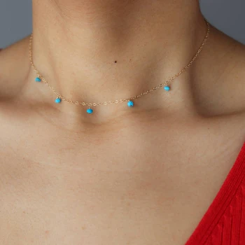 Mode halskæder til kvinder erklæring Boheme smykker blå natur sten choker halskæde til kvinder ferie Adgang engros