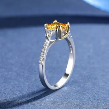Yanleyu Fine Gule Birthstone Kvinder Ringe Prinsesse Cut 5A Zircon CZ 925 Sterling Sølv Engagement Ring Smykker PR333