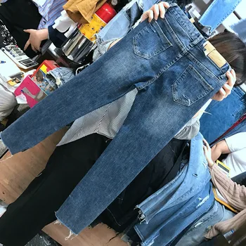 Forår Sommer Casual Jeans Kvinder Med Høj Talje, Straight Blå Denim Bukser Strække Revet Hul Skinny Jeans Slim Fit Plus Størrelse