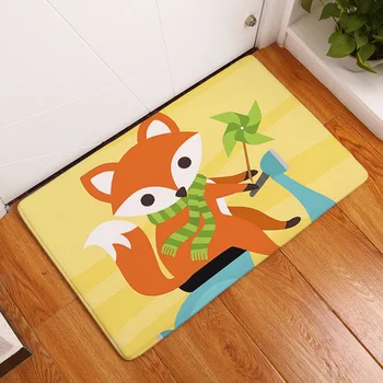 Home decor digital trykt flannel mat måtte termisk overførsel tegnefilm fox køkken toilet vand-absorberende anti-slip mat tæppe