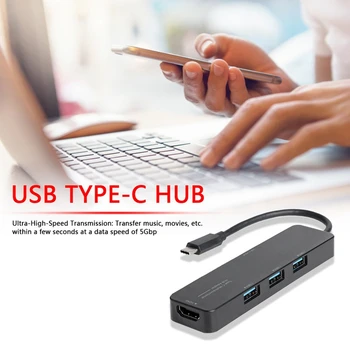 5-i-1 USB Type-C-HUB Høj Hastighed Converter 5Gbps 3 USB3.0 4K HDMI-60W PD Oplader Adapter til Bærbar PC, Tablet, Telefon,