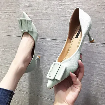 Buckle Summer Women Shoes Pointed Toe Pumps Leisure Dress High Heels Wedding Tenis Feminino Zapatillas Mujer Square Sexy Shoes g