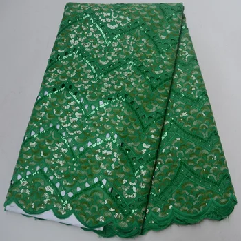 (5yards/pc) Høj kvalitet Afrikanske pailletter mesh blonde handcut organza blonde stof i grøn for party dress OP57