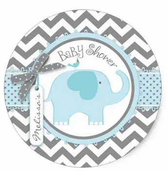 1,5 tommer Blå Elefant og Udskrive Baby Brusebad Klassiske Runde Mærkat